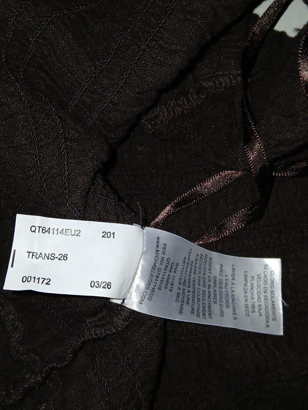 Michael Kors Linen Blend Smocked Square Neck Cami, Dark Brown/ Summer 26 piece - Picture 8 of 9